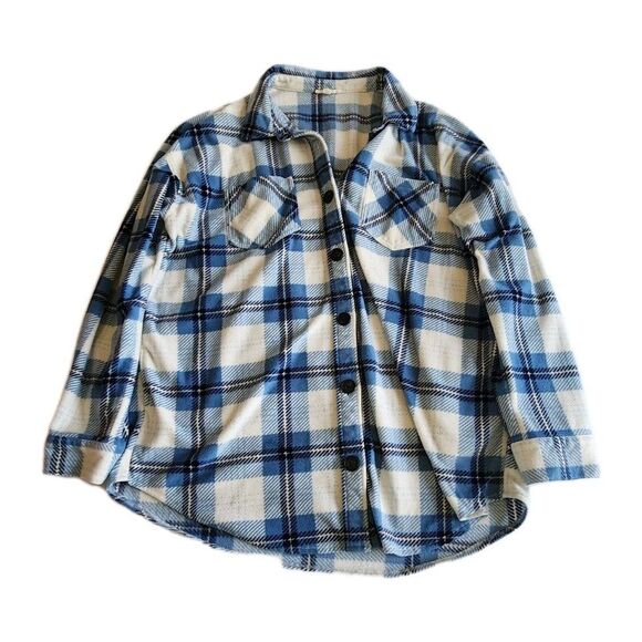 Maurices Jackets & Blazers - Maurices Large Blue/Gray Gingham Button Front Heavyweight Tunic Shacket 4 Pocket